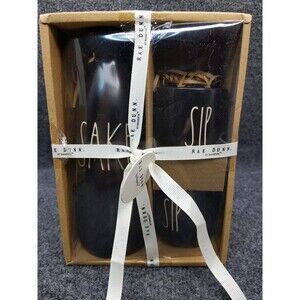 Rae Dunn Artisan Collection by Magenta Sake Set - Pitcher & 2 Cups - Black - NEW